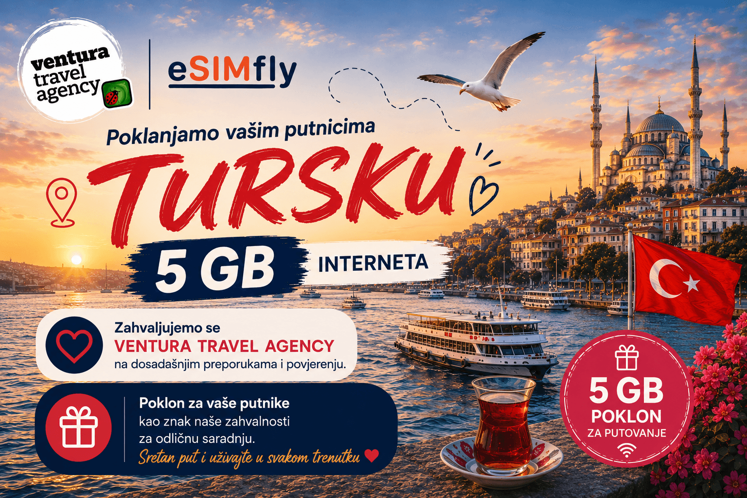 Ventura Travel i eSIMFly — poklanjamo 5 GB interneta za Tursku